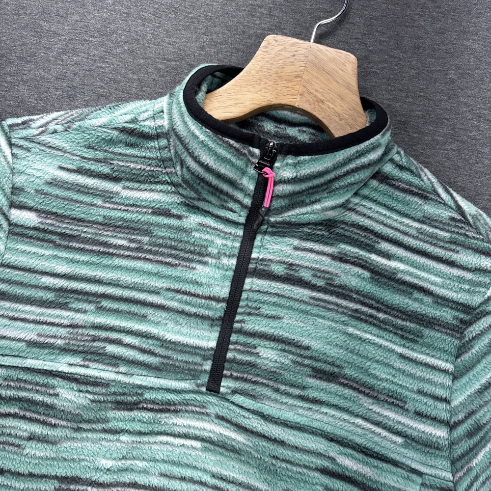 Chubbies Teal Blue Stripe Fleece 1/4 Zip Pullover Womens Small Top Outdoor Hike - Picture 2 of 10